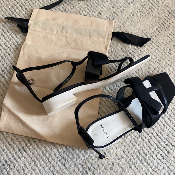 Lanvin Paris Womens Gladiator Bow Heel Sandals Black - Picture 6 of 8